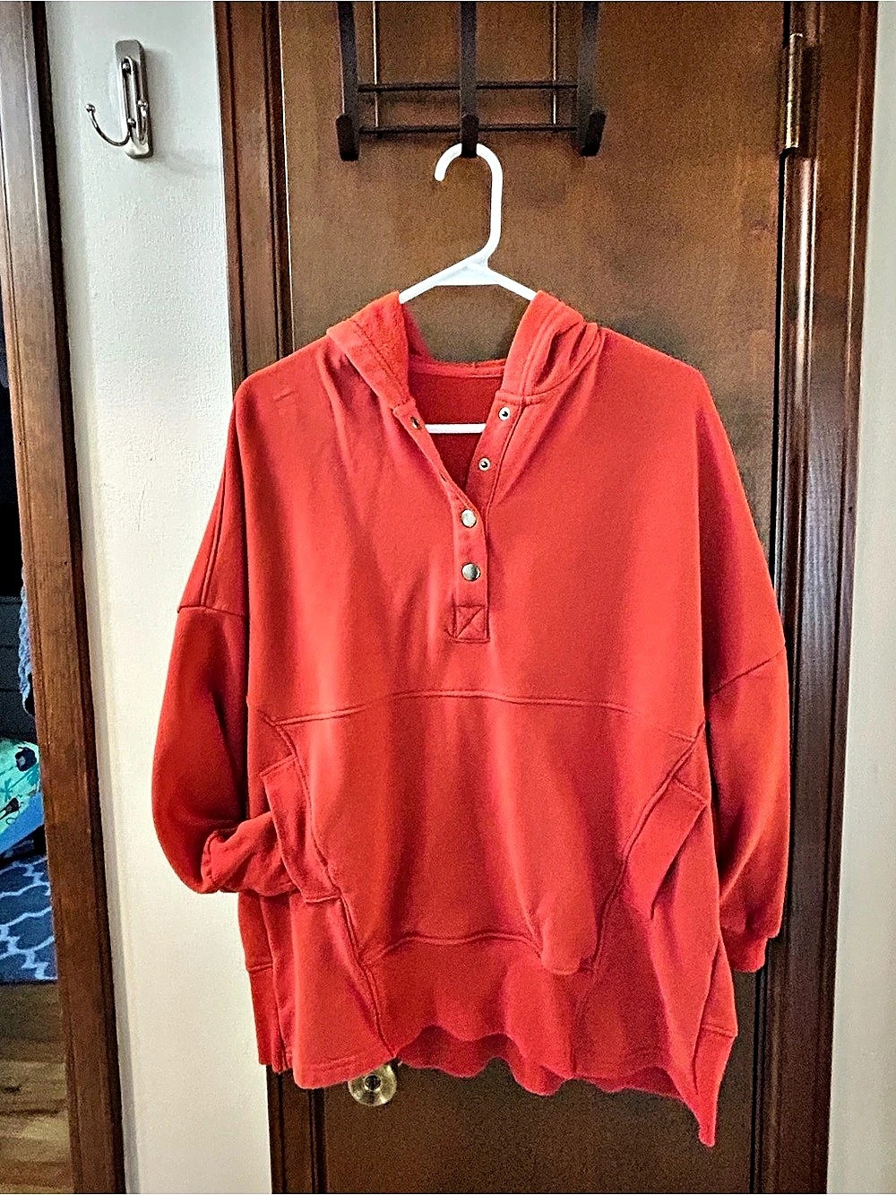 Timeless Snap Placket Pullover Red/ orange Hoodie
